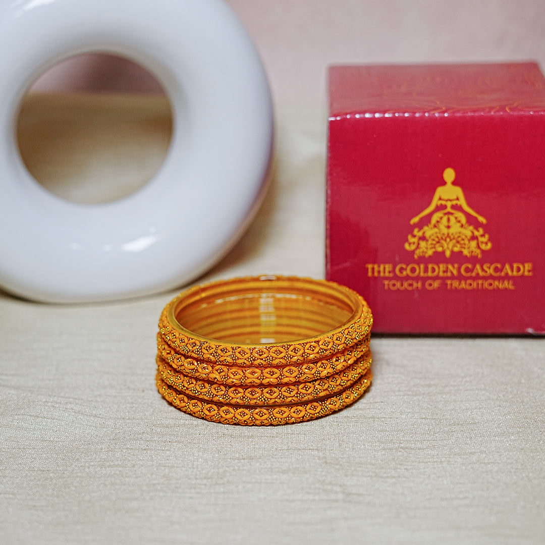 Golden Ball Studded Handcrafted Glass Kada Bangles for Women & Girls (Pack of 4 Kada)