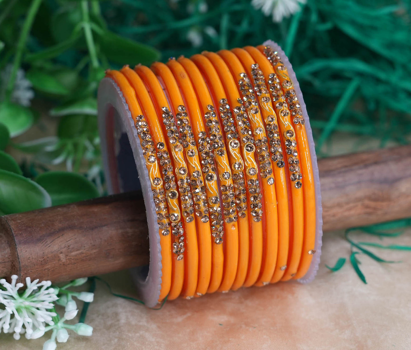 Traditional Glass Bangles with Zircon Beads Studded for Women & Girls (Pack of 12 bangles)