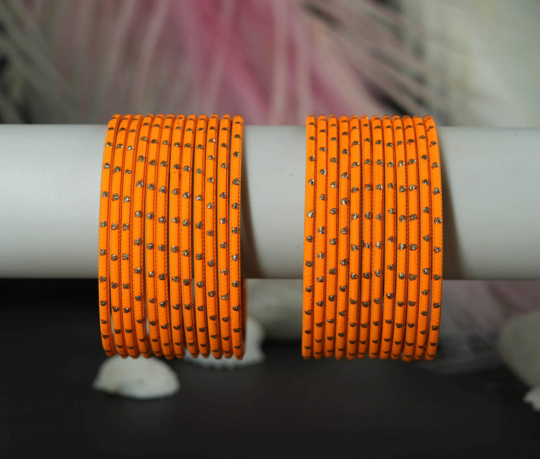 Haldi Dot Design Matte Finish Metal Bangle for Women & Girls (Pack of 24)
