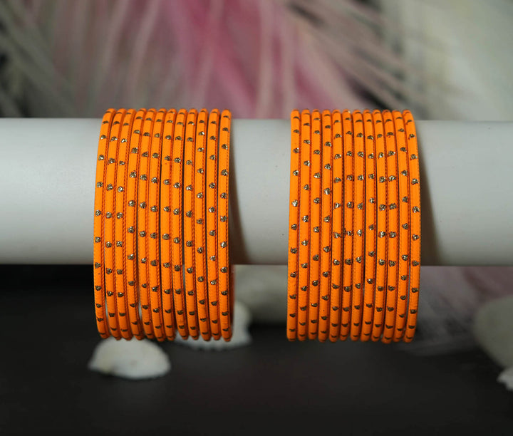 Haldi Dot Design Matte Finish Metal Bangle for Women & Girls (Pack of 24)