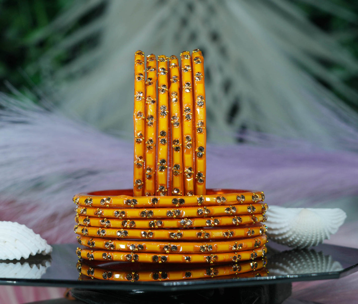 Multiple Color Glass Bangles with Beads Studded for Women & Girls (Pack of 12 Bangles)