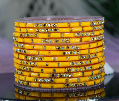 Zircon Gemstone Studded Glass Bangles for Women & Girls (Pack of 12 Bangles)
