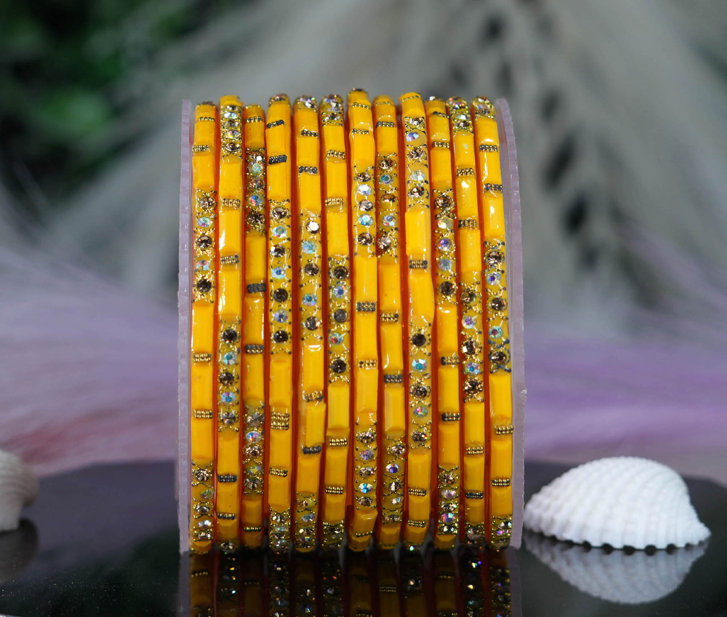 Zircon Gemstone Studded Glass Bangles for Women & Girls (Pack of 12 Bangles)