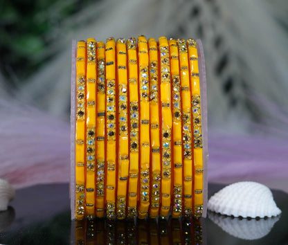 Zircon Gemstone Studded Glass Bangles for Women & Girls (Pack of 12 Bangles)