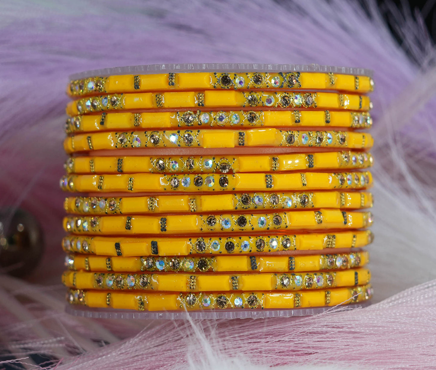Zircon Gemstone Studded Glass Bangles for Women & Girls (Pack of 12 Bangles)