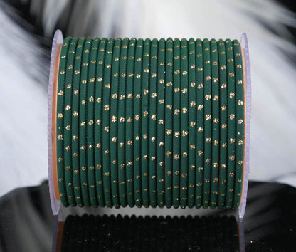 Dark Green Dot Design Matte Finish Metal Bangle for Women & Girls (Pack of 24)