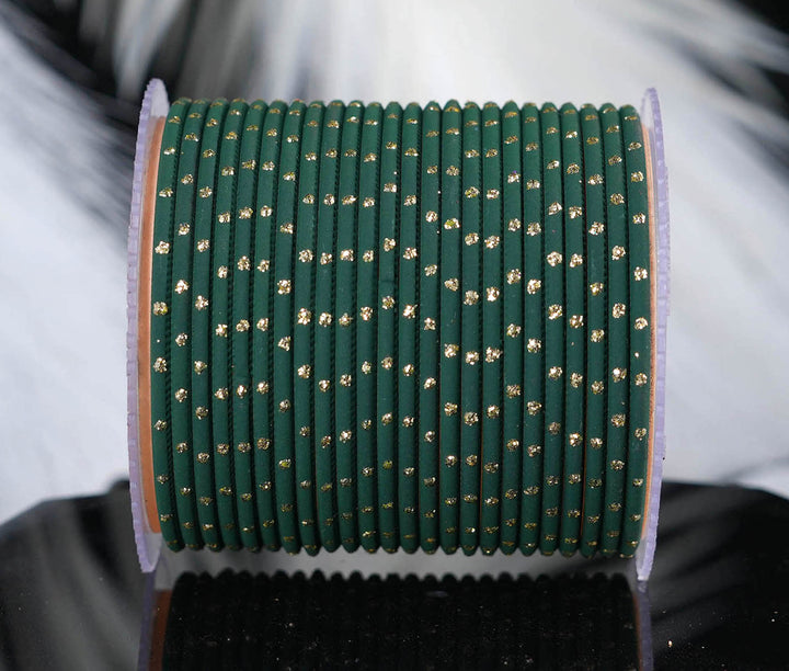 Dark Green Dot Design Matte Finish Metal Bangle for Women & Girls (Pack of 24)