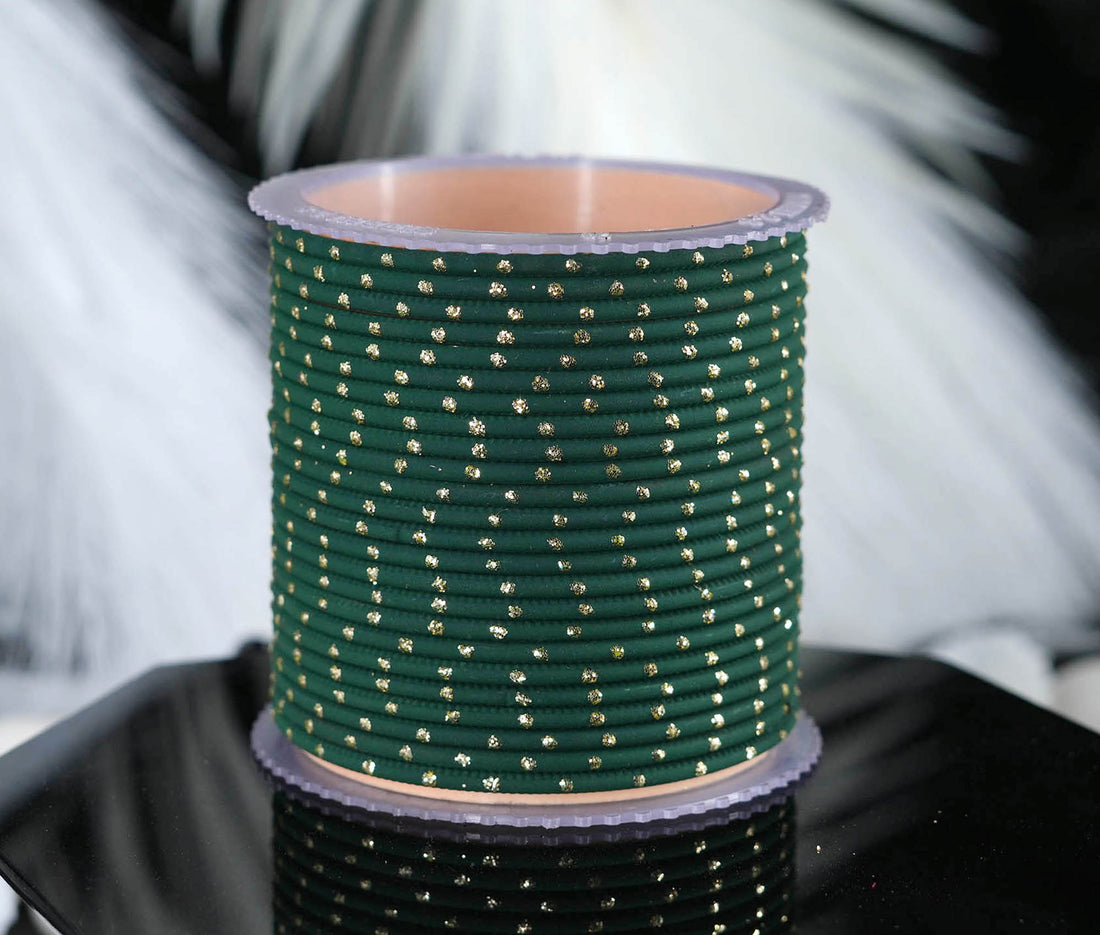 Dark Green Dot Design Matte Finish Metal Bangle for Women & Girls (Pack of 24)