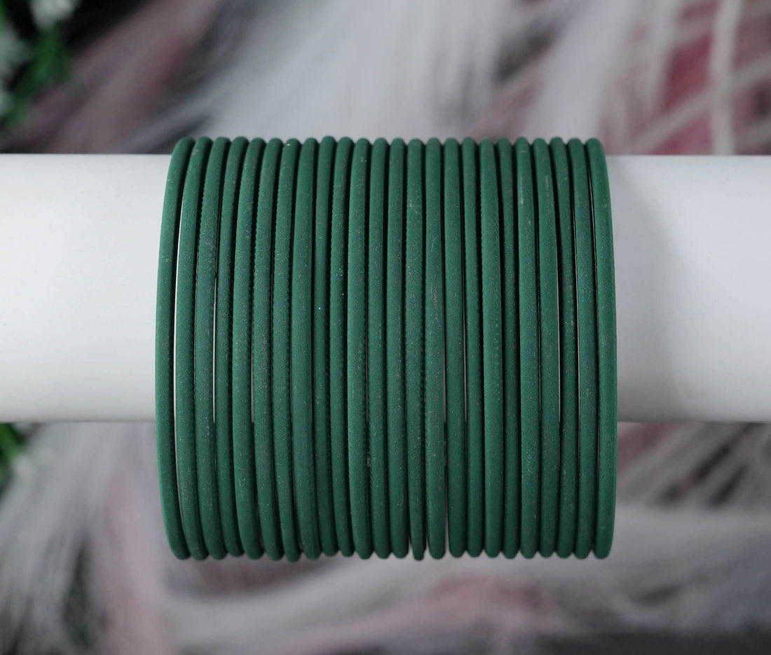 Dark Green Color Plain Matte Metal Bangles for Women & Girls (Pack of 24)