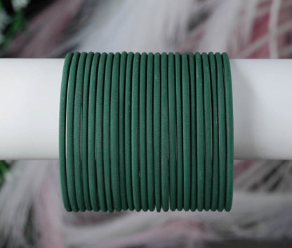 Dark Green Color Plain Matte Metal Bangles for Women & Girls (Pack of 24)