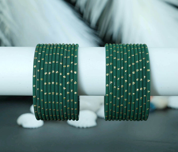 Dark Green Dot Design Matte Finish Metal Bangle for Women & Girls (Pack of 24)