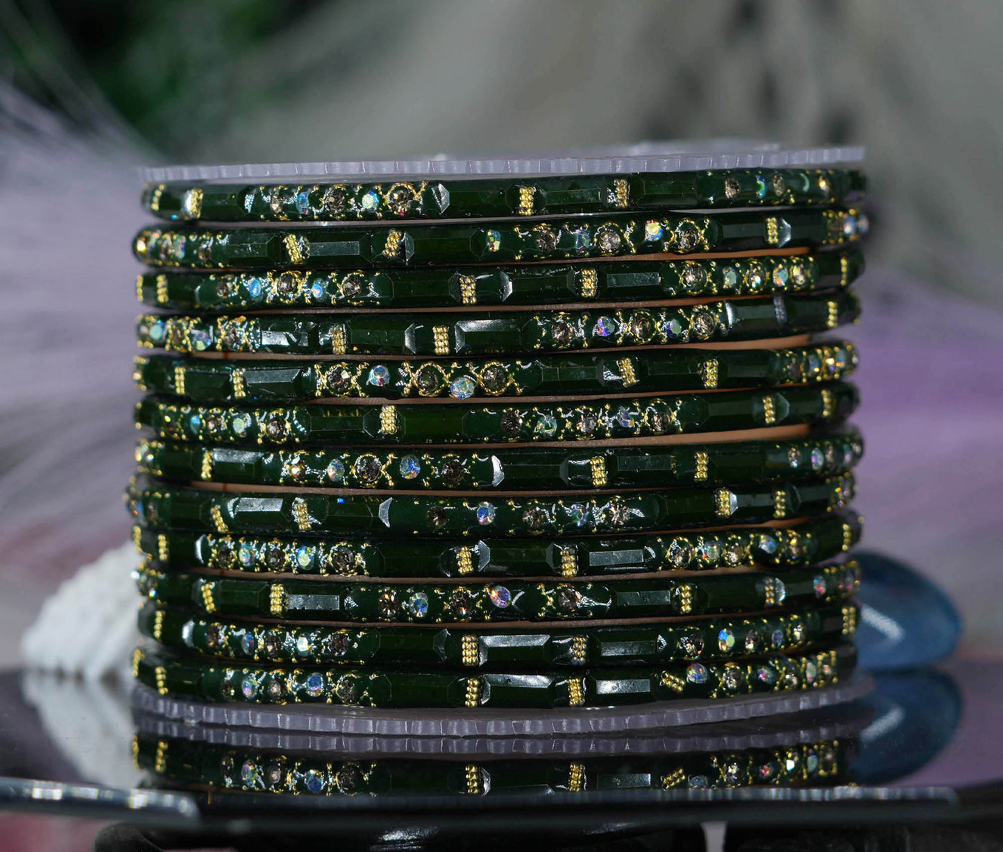 Zircon Gemstone Studded Glass Bangles for Women & Girls (Pack of 12 Bangles)