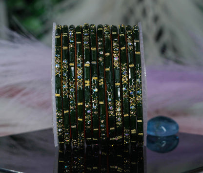 Zircon Gemstone Studded Glass Bangles for Women & Girls (Pack of 12 Bangles)
