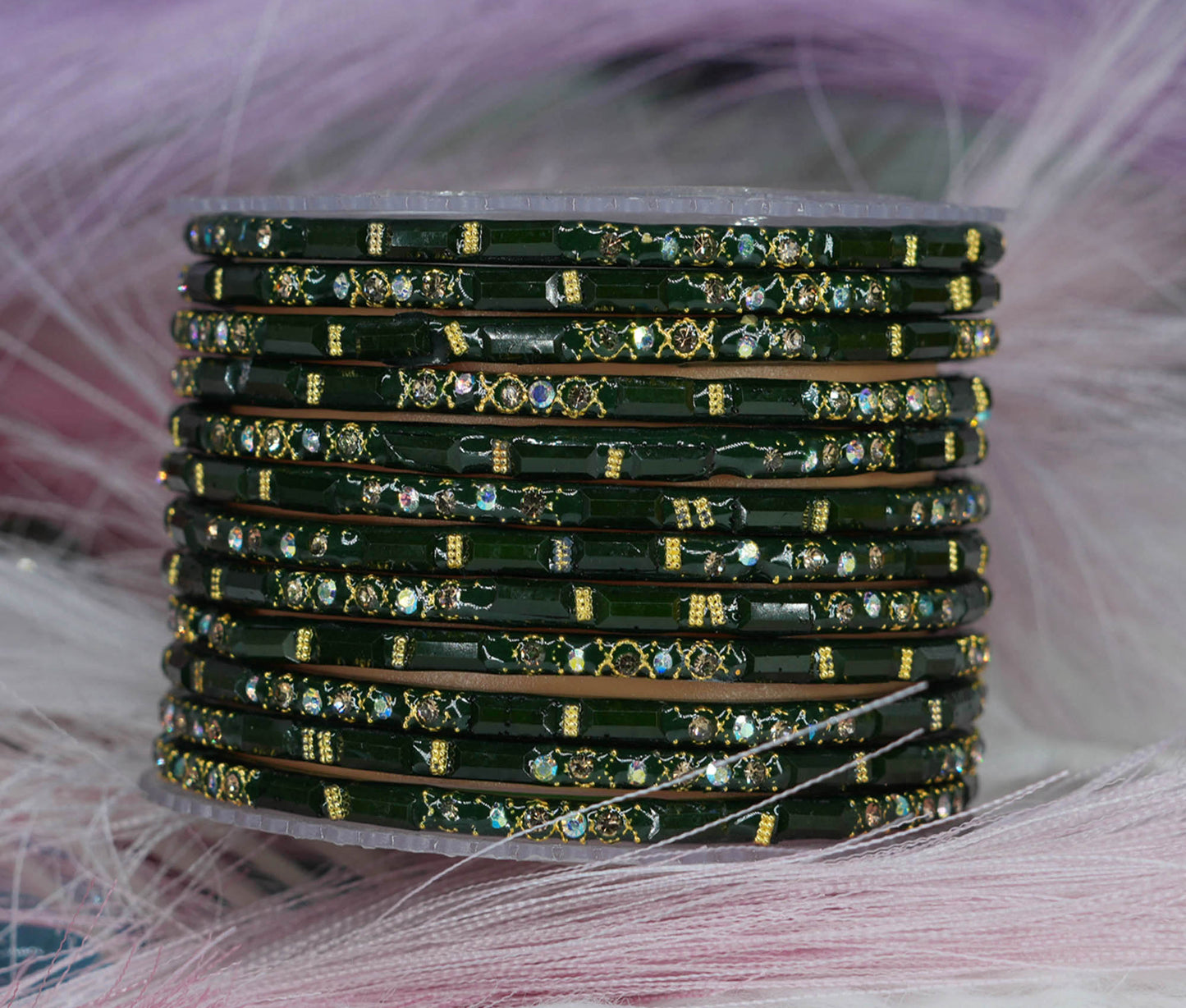Zircon Gemstone Studded Glass Bangles for Women & Girls (Pack of 12 Bangles)