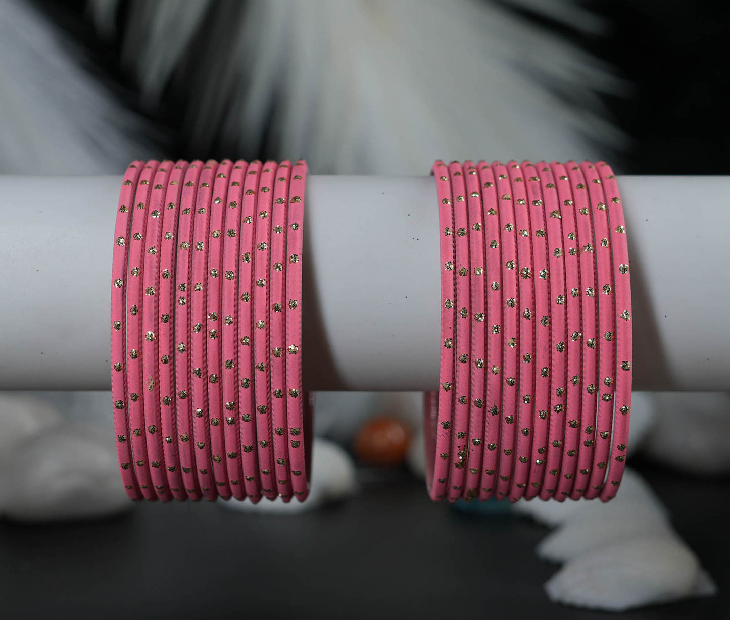 Light Gajari Dot Design Matte Finish Metal Bangle for Women & Girls (Pack of 24)