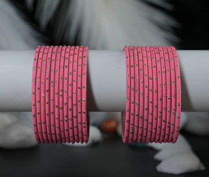 Light Gajari Dot Design Matte Finish Metal Bangle for Women & Girls (Pack of 24)