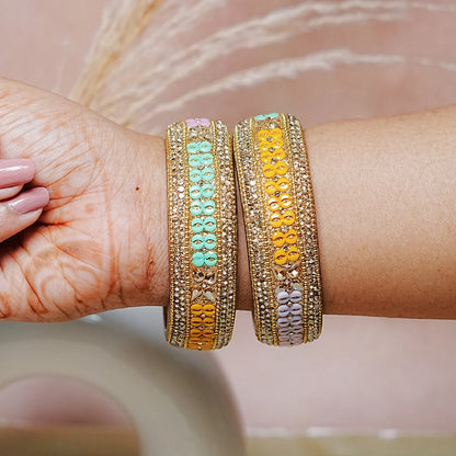 Traditional Wide Glass Kada with Beads Studded Design for Women & Girls (Pack of 2)