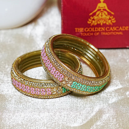 Traditional Wide Glass Kada with Beads Studded Design for Women & Girls (Pack of 2)