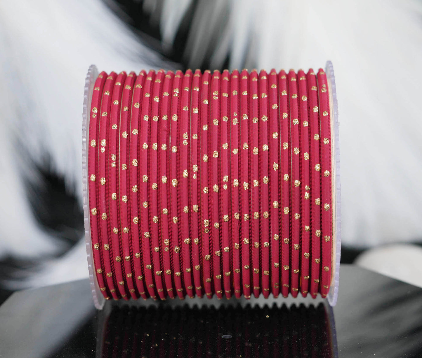 Light Maroon Dot Design Matte Finish Metal Bangle for Women & Girls (Pack of 24)