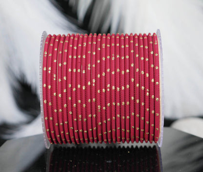 Light Maroon Dot Design Matte Finish Metal Bangle for Women & Girls (Pack of 24)
