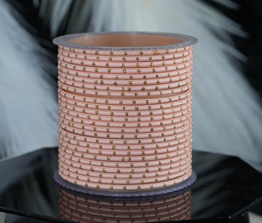 Light Peach Dot Design Matte Finish Metal Bangle for Women & Girls (Pack of 24)