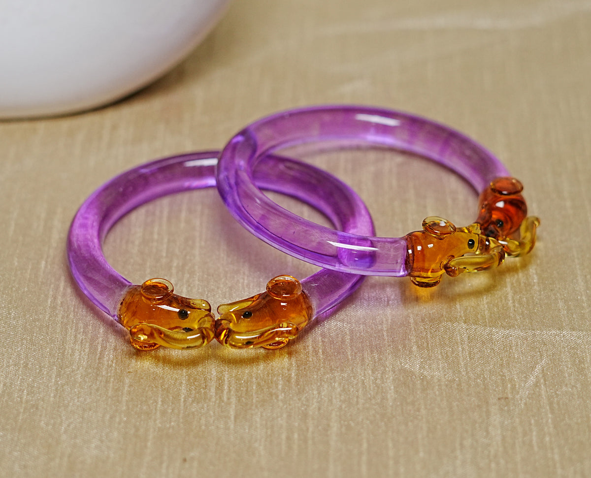 Multiple Color Elephant Design Glass Kada for Women & Girls (Pack of 2 Kada)