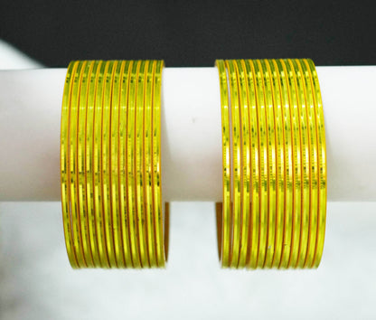 Light Yellow Maroon Color Glossy Metal Bangle for Women & Girls (Pack of 24)
