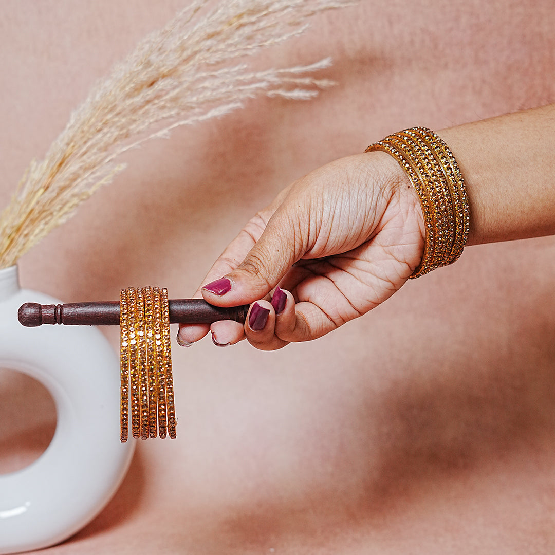 Glass Bangle with Beads Work for Women and Girls (Pack of 12 Bangles)