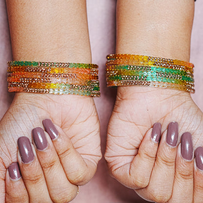 Traditional Glass Bangle with Golden Balls & Beads Studded for Women & Girls (Pack of 12 Bangles)