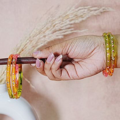 Glass Kada Bangles for Women & Girls | Meenakari with Stone Work (Pack of 4 kada)