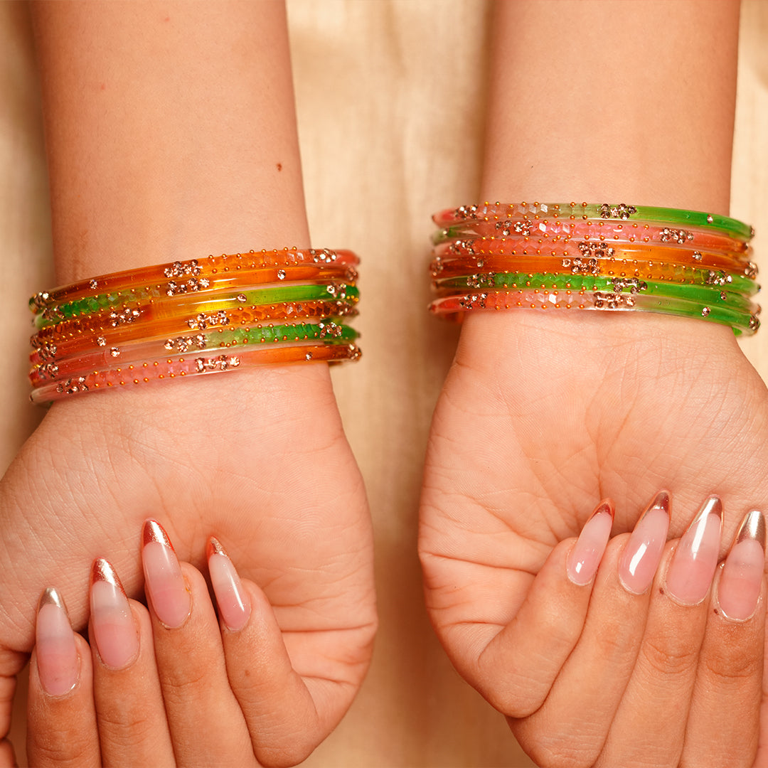 Stylish Traditional Glass Bangle with Beads Studded for Women & Girls (Pack of 12 Bangles)
