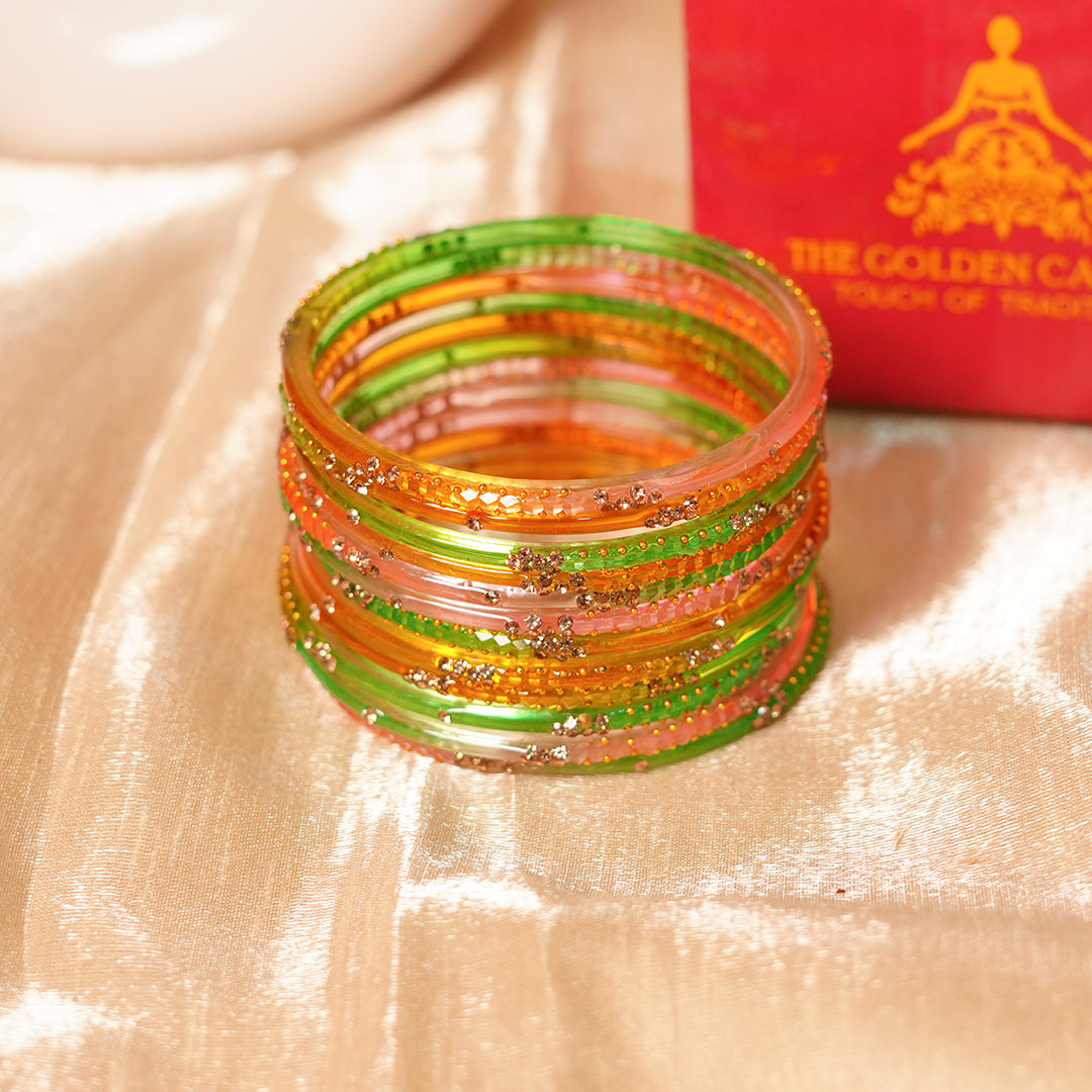 Stylish Traditional Glass Bangle with Beads Studded for Women & Girls (Pack of 12 Bangles)