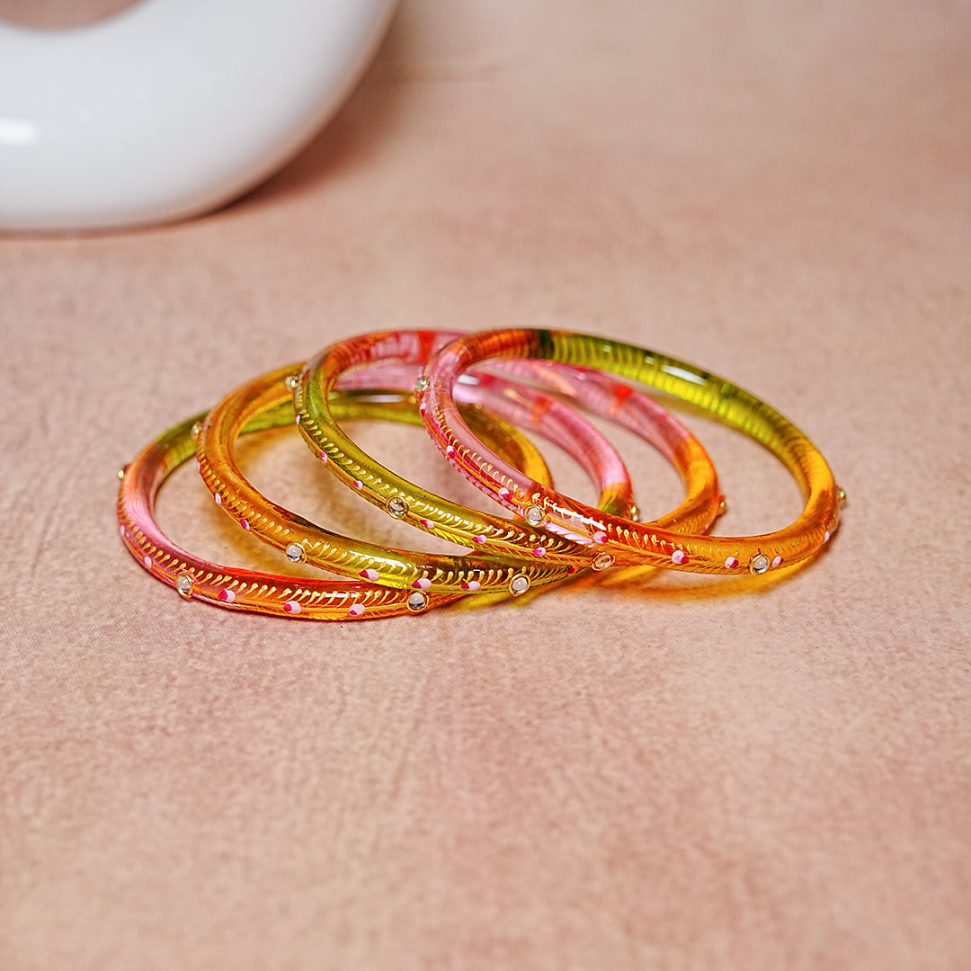 Glass Kada Bangles for Women & Girls | Meenakari with Stone Work (Pack of 4 kada)