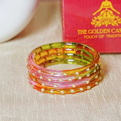 Fancy Glass Kada Bangles with Kundan Work and Smooth Finish for Women & Girls (Pack of 4)