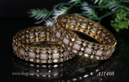 Premium Kundan Work Metal Kada For Women (Pack of 2)