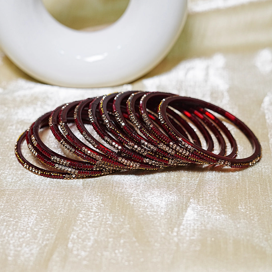 Handcrafted Glass Chudi Set with Golden Balls & Beads Work (Pack of- 12 Bangles)