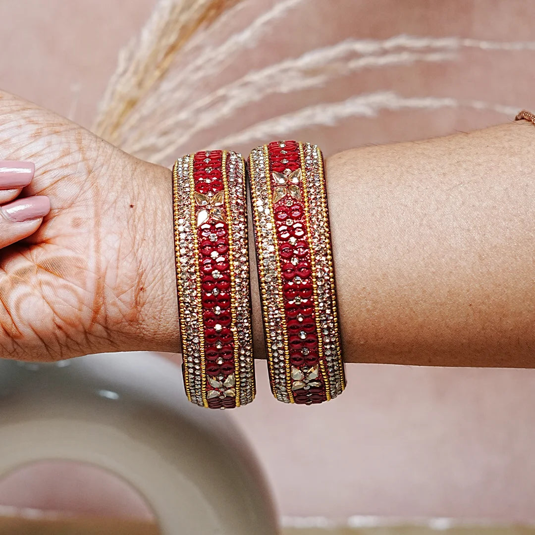 Traditional Wide Glass Kada with Beads Studded Design for Women & Girls (Pack of 2)