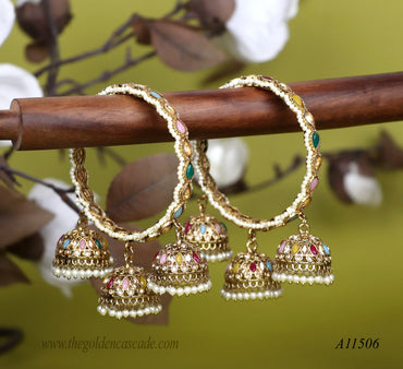 Traditional Kundan Work Metal Kada with Jhumki for Women (Pack of 2) - The Golden Cascade