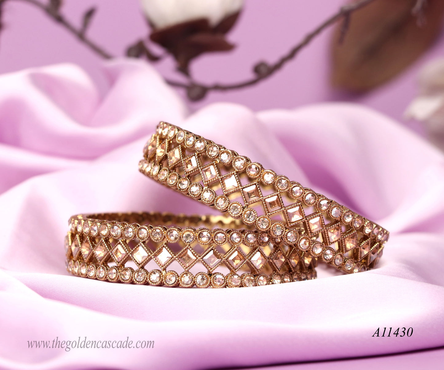 Traditional Gold Plated Stone-Studded Metal Kada for Women (Pack of 2)