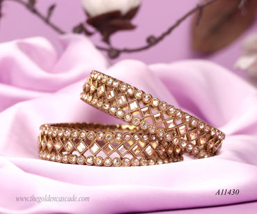 Traditional Gold Plated Stone-Studded Metal Kada for Women (Pack of 2)