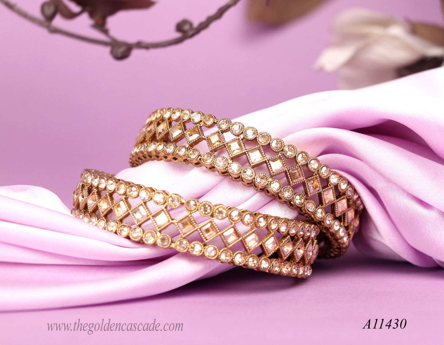 Traditional Gold Plated Stone-Studded Metal Kada for Women (Pack of 2)