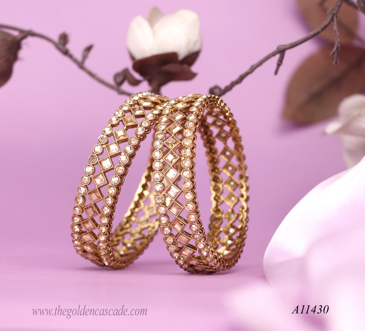 Traditional Gold Plated Stone-Studded Metal Kada for Women (Pack of 2)