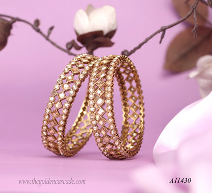 Traditional Gold Plated Stone-Studded Metal Kada for Women (Pack of 2)