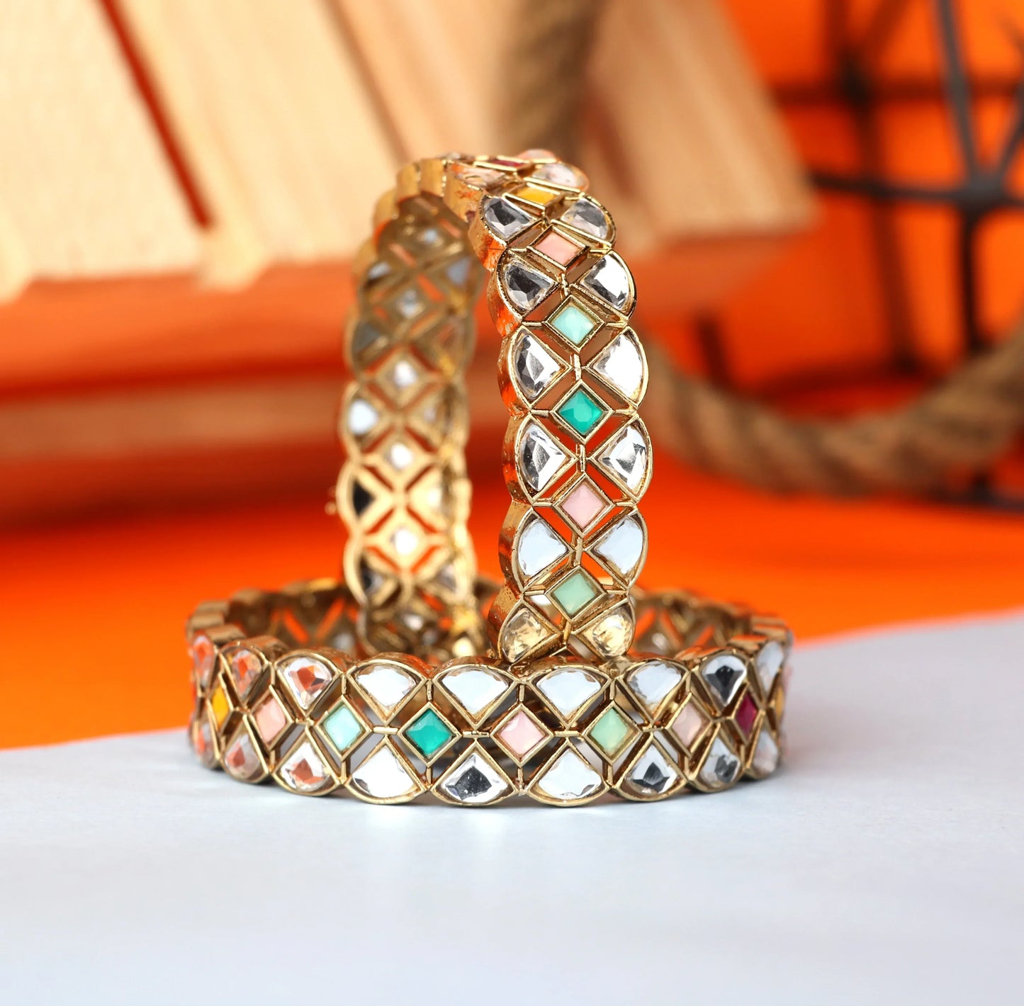 Multicolor Mirror Studded Kada for Women (Pack Of 2)