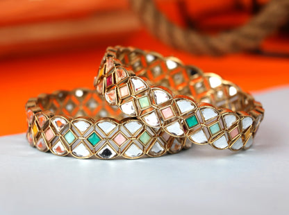 Multicolor Mirror Studded Kada for Women (Pack Of 2)