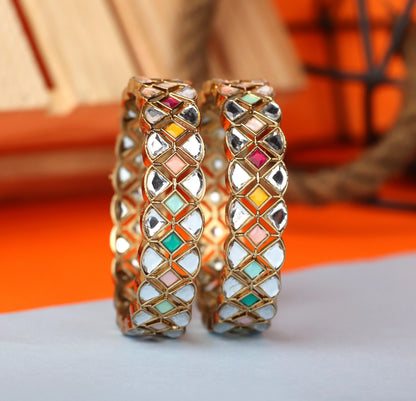 Multicolor Mirror Studded Kada for Women (Pack Of 2)