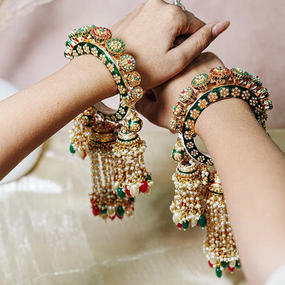 Multi Color Traditional Jewelry Rajwadi Wedding Latkan Kada for Women (Pack of 2)