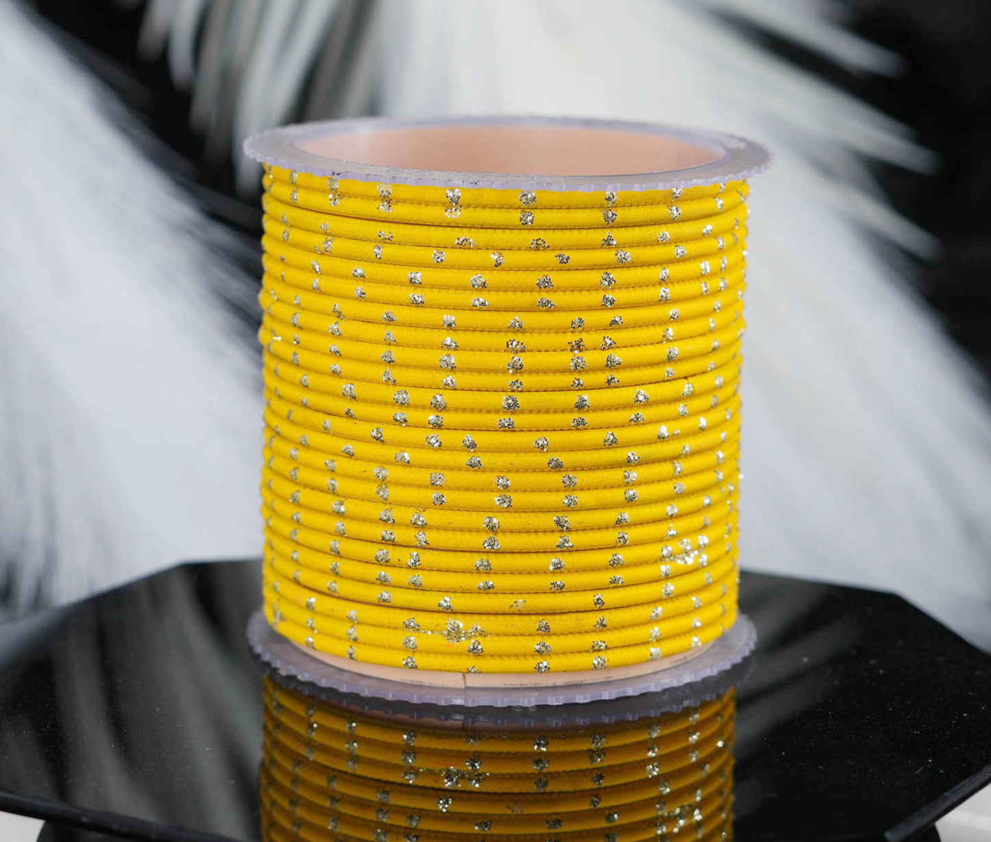 Mango Yellow Dot Design Matte Finish Metal Bangle for Women & Girls (Pack of 24)