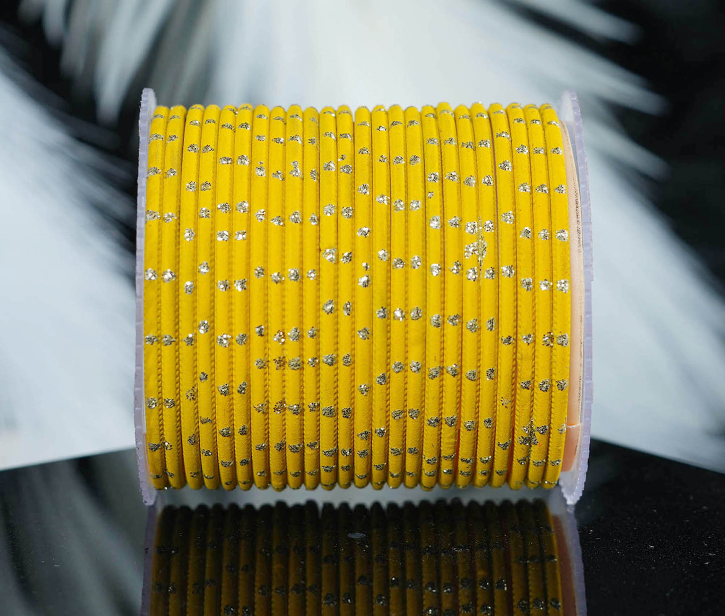 Mango Yellow Dot Design Matte Finish Metal Bangle for Women & Girls (Pack of 24)