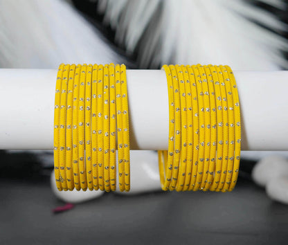 Mango Yellow Dot Design Matte Finish Metal Bangle for Women & Girls (Pack of 24)